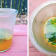 Peach mint shrub. This is after I added the apple cider vinegar and mint and let it chill in the fridge for a few days.